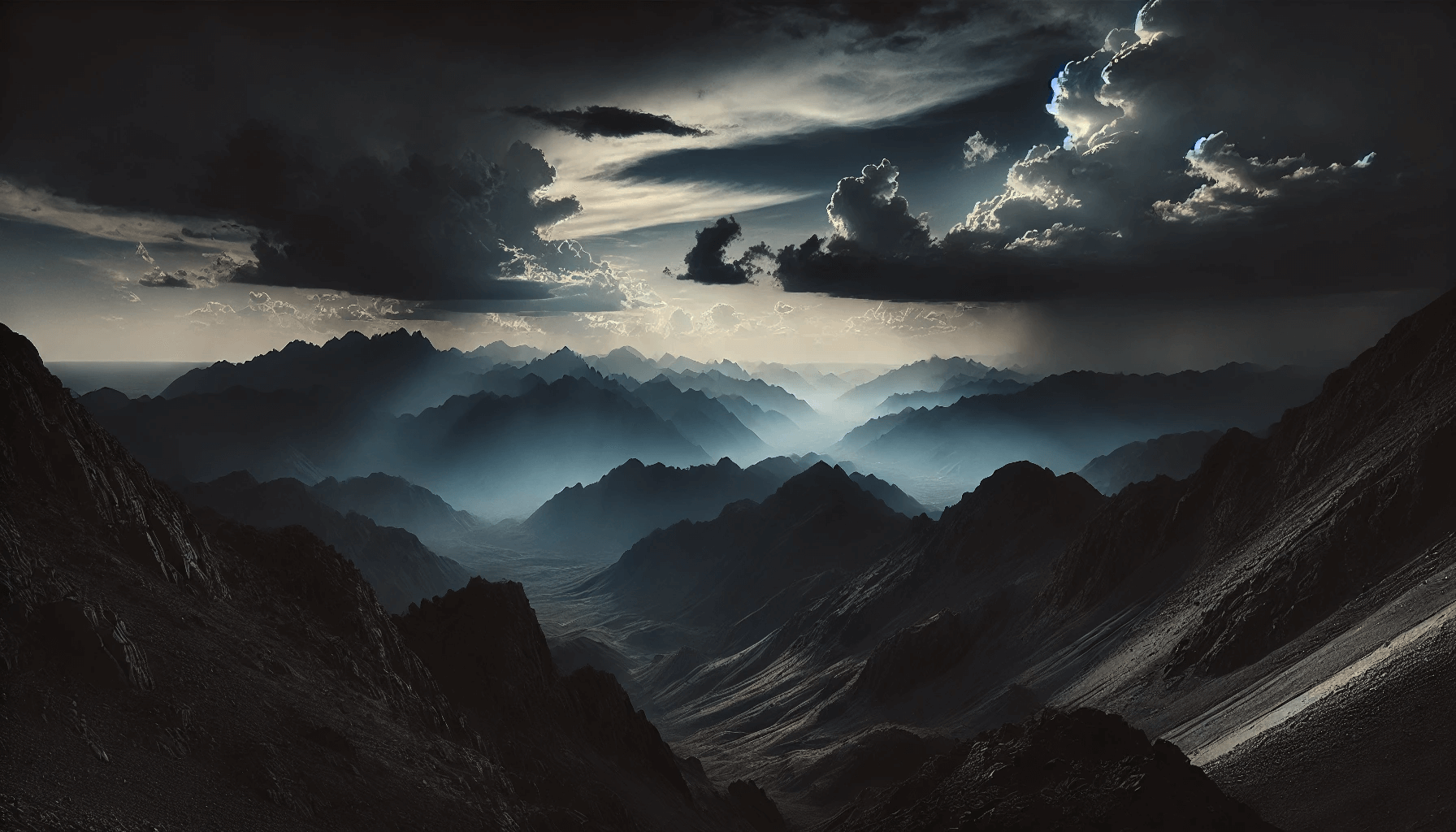 Storm clearing over rugged mountains
